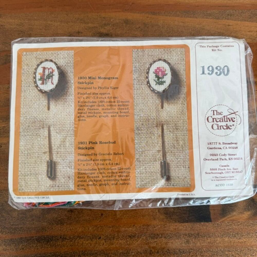 Vintage The Creative Circle #1930 Mini Monogram Stickpin Kit